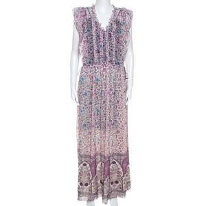 Zadig and Voltaire Purple Georgette Drawstring Waist Rimana Maxi Dress S