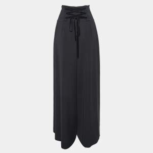 Adeam Black Crepe Lace-Up Wide-Leg Trousers M