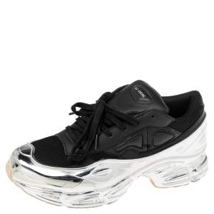 Adidas By Raf Simons Black-Silver Leather And Mesh Ozweego Sneakers Size 41.5