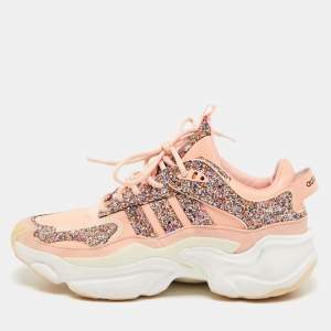 Adidas Pink Patent Leather and Glitter Magmur Runner Sneakers Size 41 1/3