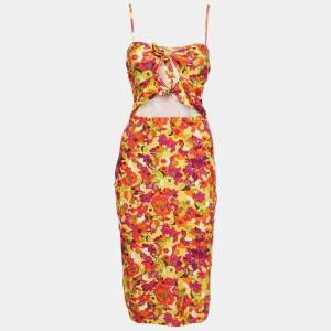 Adriana Degreas Multicolor Fruits Print Jersey Cut-Out Short Dress L
