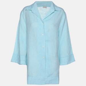Pre Owned Agnona Blue Linen Long Sleeve Shirt XL