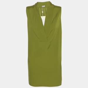 Pre Owned Agnona Green Crepe Sleeveless Tops XL