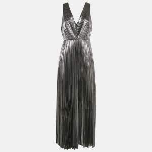 Aidan Mattox Silver Plisse Sleeveless Maxi Dress M