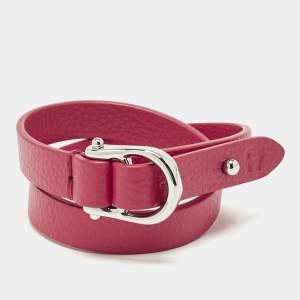 Pre Owned Aigner Logo Leather Silver Tone Double Tour Bracelet