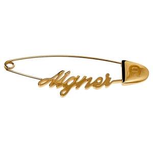 Pre Owned Aigner Gold Tone Logo Pin Brooch
