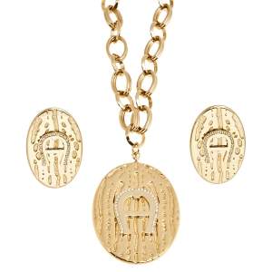 Pre Owned Aigner Gold Plated Cameo Necklace & Earrings Set