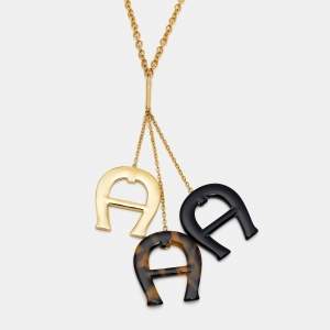 Aigner Resin Gold Tone 3 Motif Necklace