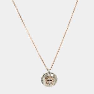 Aigner Giulia Two Tone Crystal Logo Pendant Necklace