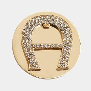 Pre Owned Aigner Gold Plated Crystal Logo Pin Brooch