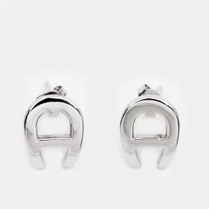 Aigner Logo Silver Tone Earrings