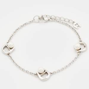 Pre Owned Aigner Faux Pearl Silver Tone Bracelet