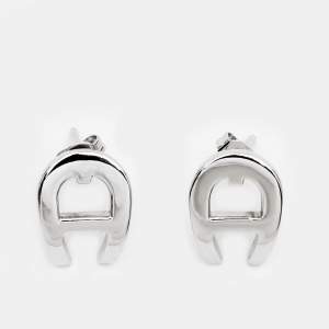 Aigner Logo Silver Tone Earrings