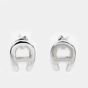 Aigner Logo SIlver Tone Earrings