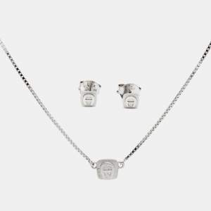 Aigner Logo Sterling Silver Necklace and Earrings