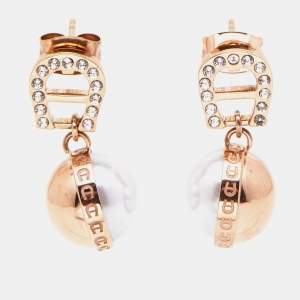 Aigner Analia Rose Gold Tone Faux Pearl Drop Earrings