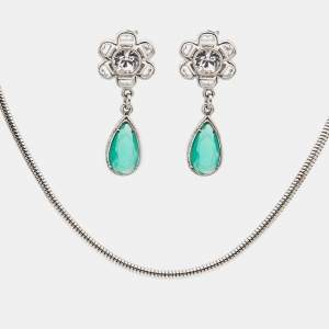 Aigner Crystal Silver Tone Necklace and Earrings