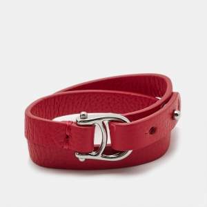 Pre Owned Aigner Leather Silver Tone Bracelet