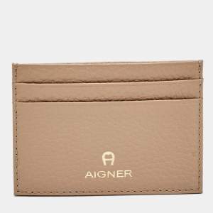 Pre Owned Aigner Beige Leather Card Holder