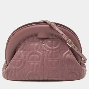 Pre Owned Aigner Purple Leather Medium Logo Pochette
