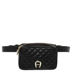 Pre Owned Aigner Black Quilted Leather Garda Belt Bag