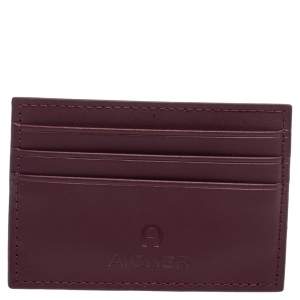 Pre Owned Aigner Burgundy Leather Card Holder