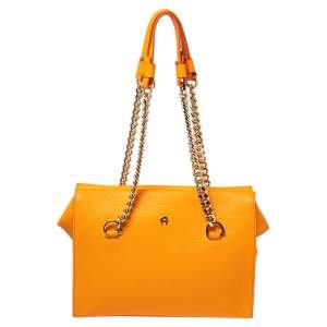 Aigner Tangerine Leather Chain Shoulder Bag 