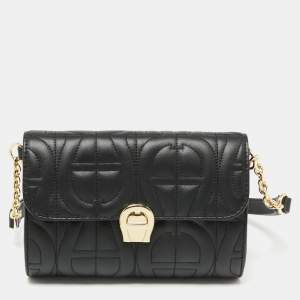 Pre Owned Aigner Black Leather Genovena Belt Bag  
