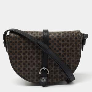 Pre Owned Aigner Brown/Black Signature Coated Canvas and Leather Mini Adria Crossbody Bag