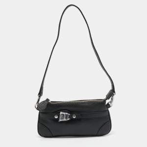 Aigner Black Leather Top Zip Baguette 