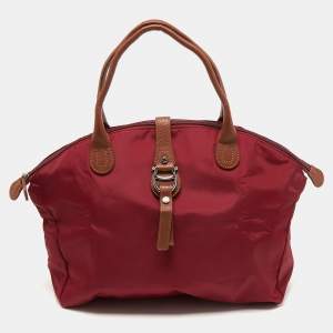 Pre Owned Aigner Red/Brown Nylon Piccolina Tote