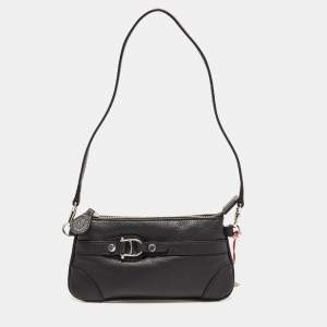 Aigner Black Leather Buckle Logo Clutch Bag