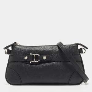 Aigner Black Leather Buckle Baguette Bag