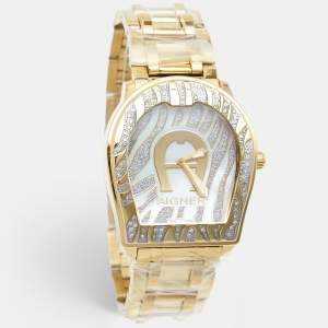 Aigner Mother Of Pearl Gold Plated Stainless Steel Diamond Verona A48096 Women's Wristwatch 39 mm