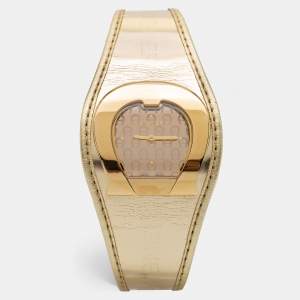 Aigner Champagne Gold Plated Stainless Steel Leather L'Aquila A41200 Women's Wristwatch 36 mm
