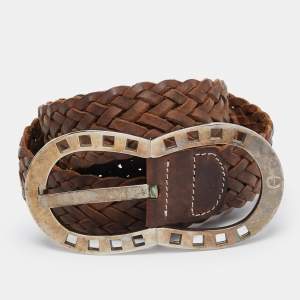 Aigner Brown Braided Leather Buckle Belt 90 CM