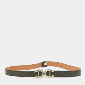 Aigner Olive Green Leather Logo Buckle Belt 90CM