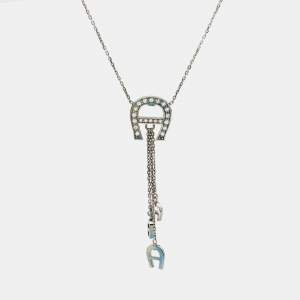 Aigner Logo Crystals Sterling Silver Pendant Necklace