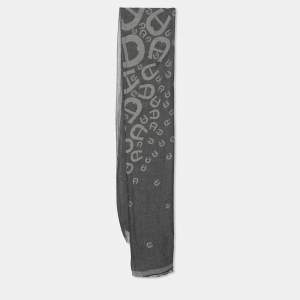 Aigner Grey Viscose Blend Horseshoe Logo Fringed Scarf