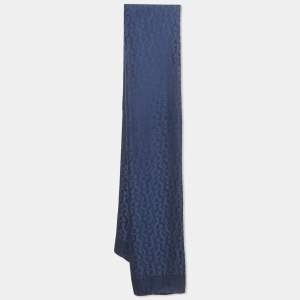 Aigner Navy Blue Logo Monogram Silk Scarf