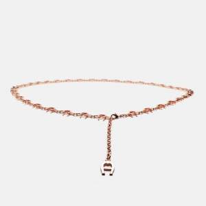 Pre Owned Aigner Logo Pink Tone Metal Belt