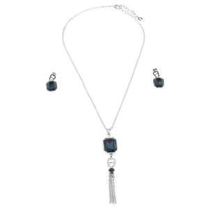 Aigner Blue Crystal Silver Tone Pendant Earring Set 