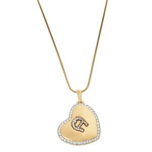Aigner Logo Crystal Heart Motif Gold Tone Pendant Necklace