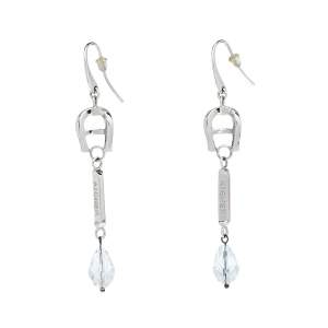 Aigner Silver Tone Crystal Linear Drop Earrings