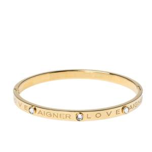 Pre Owned Aigner Love Crystal Gold Tone Bangle Bracelet