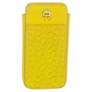 Aigner Yellow Logo Embossed Leather Phone Case