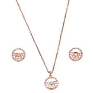 Pre Owned Aigner Rose Gold Tone Crystal MOP Logo Necklace & Earrings Set