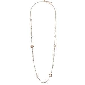 Pre Owned Aigner Rose Gold Plated Crystal A-Logo & Pearls Chain Necklace