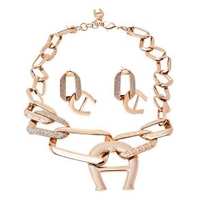 Pre Owned Aigner Pisa Rose Gold Tone Necklace and Earrings Set