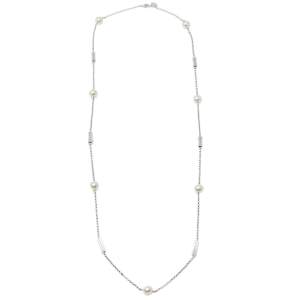 Aigner Silver Tone Logo Bar & Pearl Station Necklace